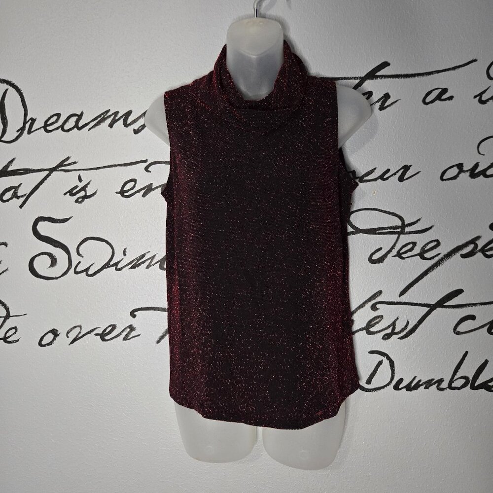 Vintage Red & Black Sleeveless Cowl Neck Sparkle Blouse, Joanna, Small